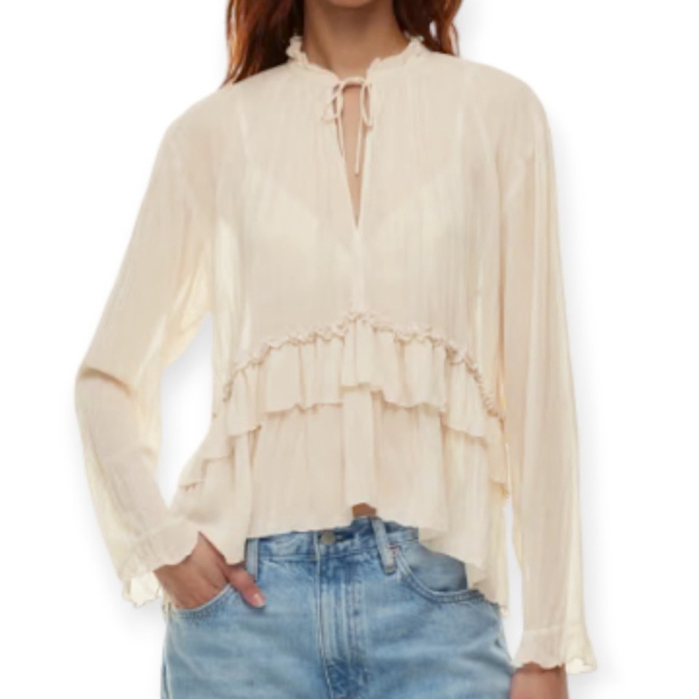 Aritzia Wilfred Decorum Matte Pearl Cream Blouse Chiffon ruffle blouse Sz Small